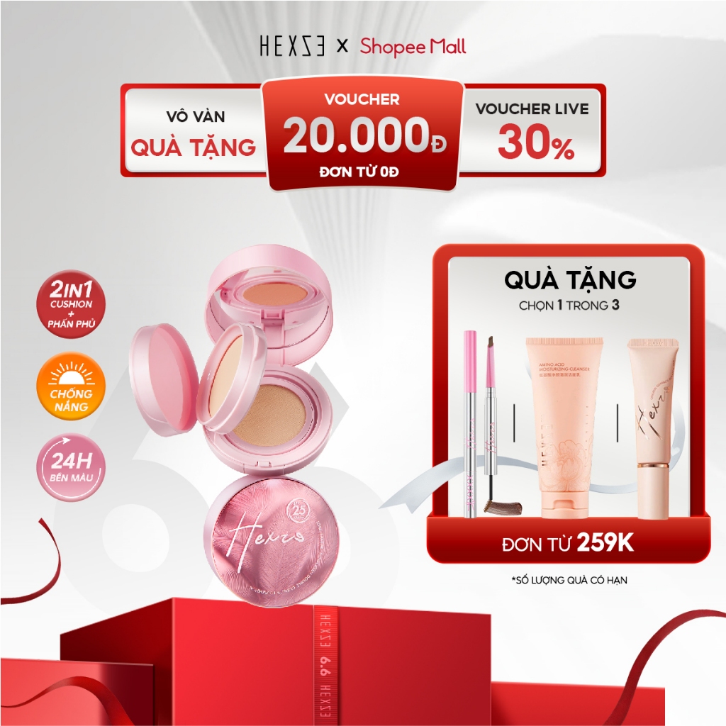 Cushion 2 in1 kèm chống nắng (Cushion 13g+phấn phủ 6.5g) Spf25, PA+++