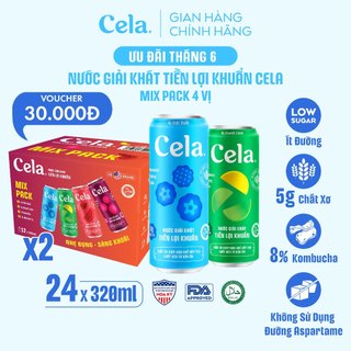 Combo 2 Thùng Nước Giải Khát Tiền Lợi Khuẩn Cela Mix 4 Vị (24 x 320ml) ÍT ĐƯỜNG, Bổ Sung KOMBUCHA Và CHẤT XƠ