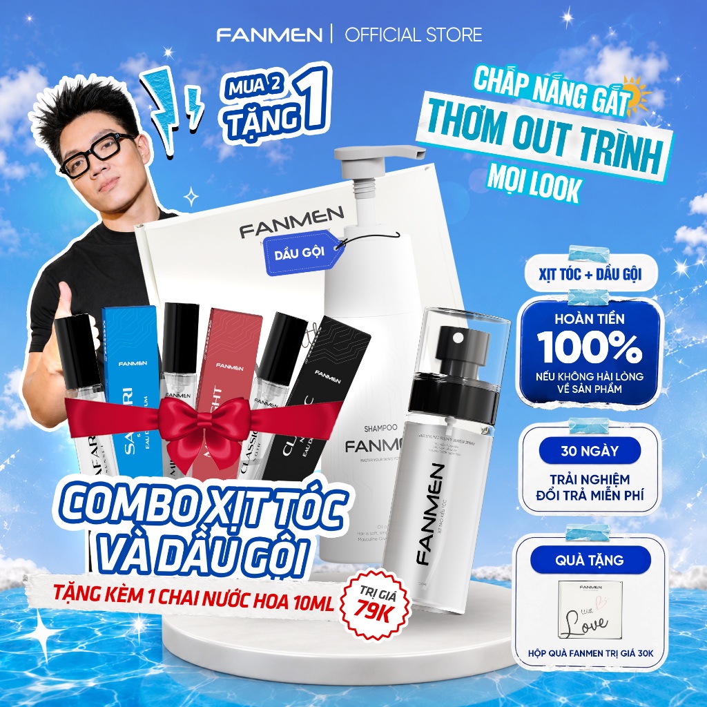 [ TẶNG NƯỚC HOA ] Combo Xịt tạo kiểu Fanmen xịt tóc nam giúp tóc vào nếp nhanh, giữ nếp lâu và Dầu g
