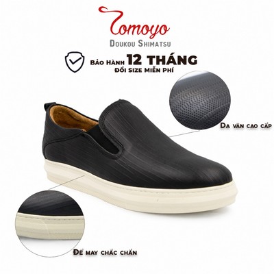 Giày Sneaker Slip-On TOMOYO – Đen Đế Trắng - Đi Làm – Đi Chơi TMN51101 - Da 2 lớp