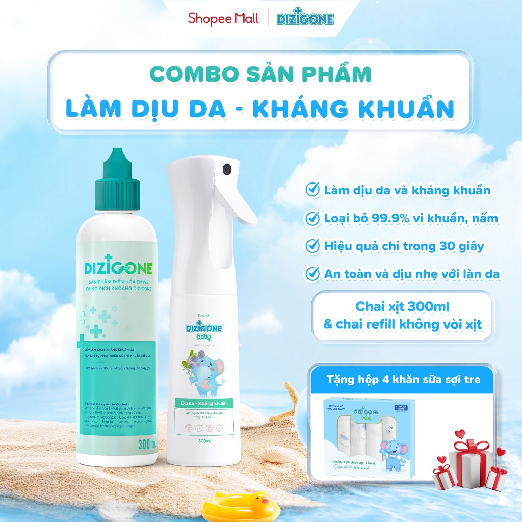 [COMBO] Dung dịch DIZIGONE Baby - Chai xịt 300ml & Dung dịch điện hóa DIZIGONE: Giúp làm sạch, kháng