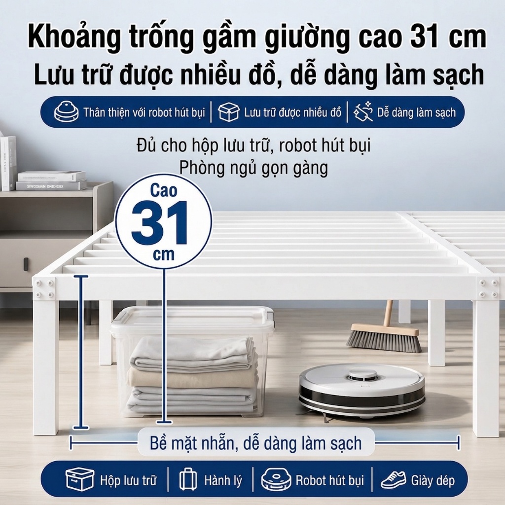 ALVIN Giường ngủ sắt giường ngủ hiện đại Chống ẩm và chống gỉ hoạt động êm ái tải trọng tối đa 150KG | BigBuy360 - bigbuy360.vn