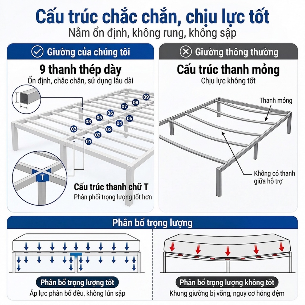 ALVIN Giường ngủ sắt giường ngủ hiện đại Chống ẩm và chống gỉ hoạt động êm ái tải trọng tối đa 150KG | BigBuy360 - bigbuy360.vn