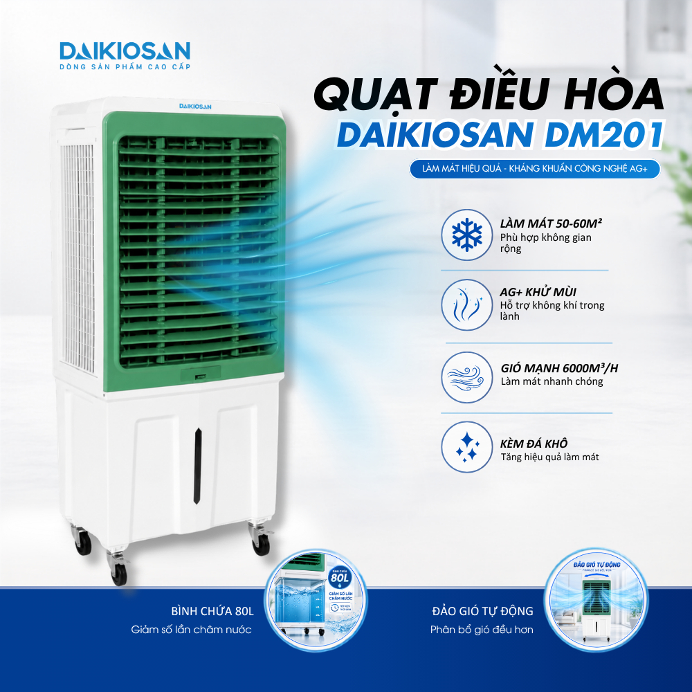 Quạt Điều Hòa Daikiosan DM201 Công Nghệ Khử Mùi Diệt Khuẩn Kèm Đá Khô – Hàng chính hãng