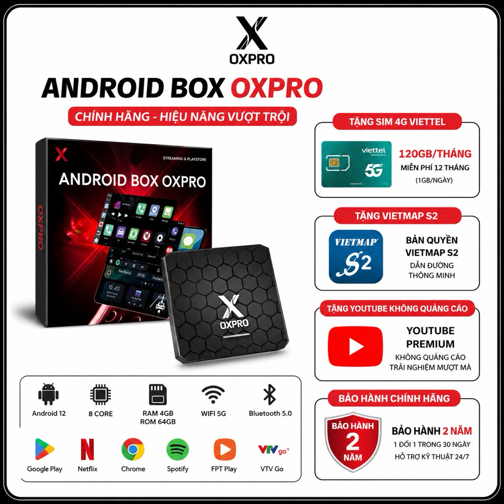 Andoid box chính hãng Oxpro BH 12 tháng, Android box nâng cấp màn hình ô tô