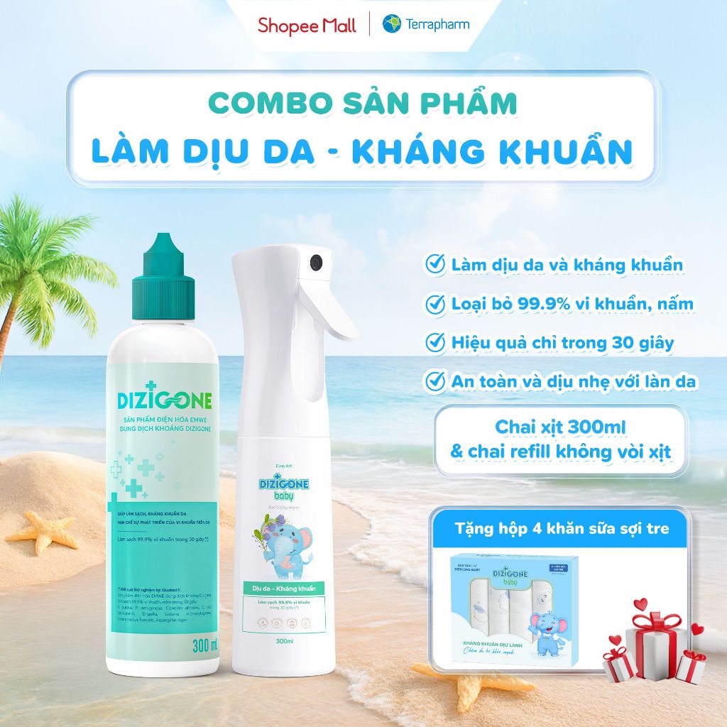 [COMBO] Xịt kháng khuẩn DIZIGONE Baby 300ml & Dung dịch kháng khuẩn DIZIGONE