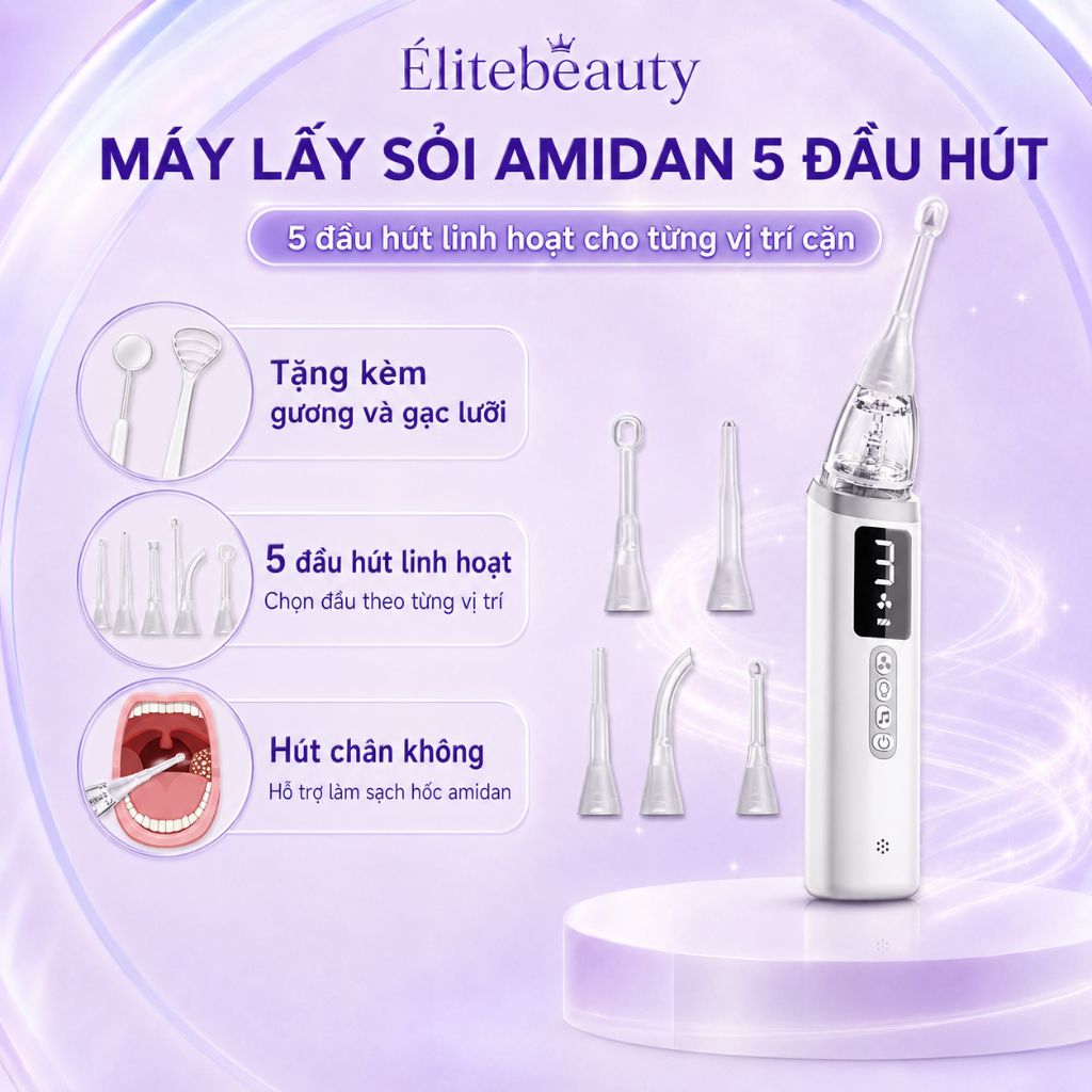 Máy lấy sỏi amidan 5 đầu hút loại bỏ sỏi tại nhà, giảm mùi hôi miệng hiệu quả CSSD124 Élitebeauty