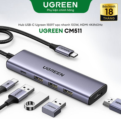 Hub USB Type C Chính Hãng, 10-in-1 Adapter, HDMI/DP/VGA 4K, 100W PD, USB 3.0, LAN - Chính Hãng Ugreen CM639
