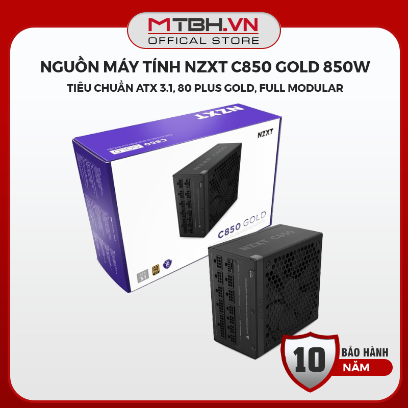 Nguồn Máy Tính NZXT C850 Gold 850W - Tiêu Chuẩn ATX 3.1, 80 Plus Gold, Full Modular (Màu Đen)