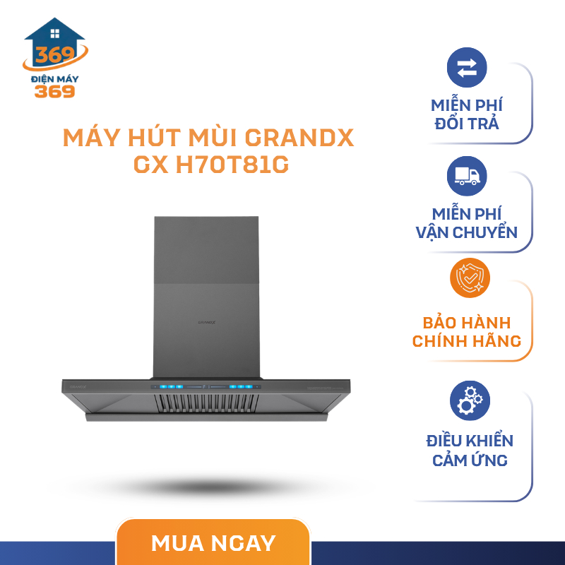 Máy Hút Mùi Áp Tường GrandX GX H70T81G 70cm – Lưới lọc Carbon 3D – Thiết Kế Chữ T – SMC