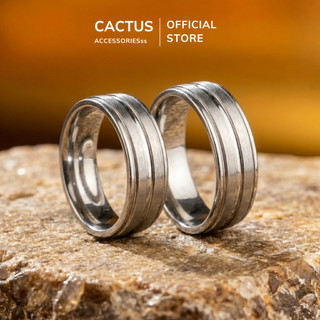 Nhẫn nam 2 line Cactus Acc nhẫn đôi Titan trơn phối rãnh thiết kế tối giản không gỉ phụ kiện bền màu