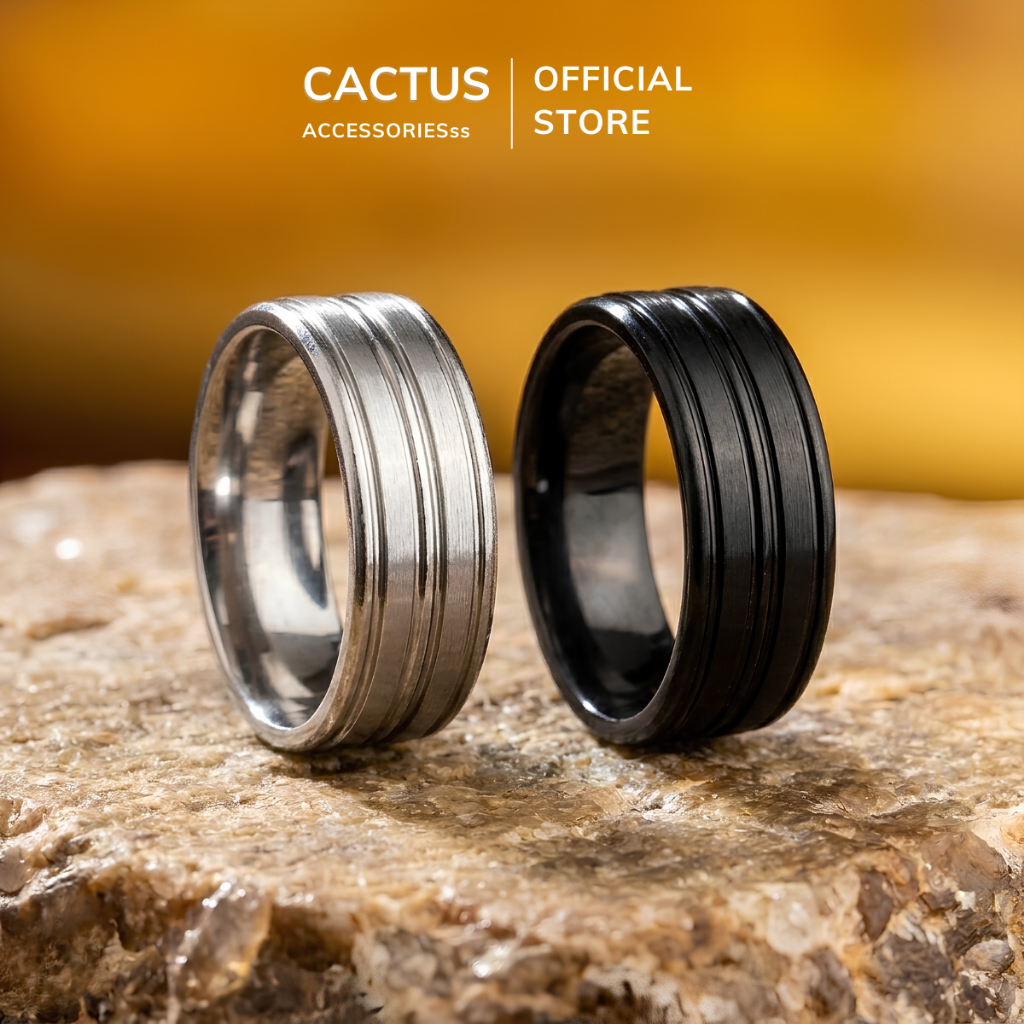 Nhẫn nam 2 line Cactus Acc nhẫn đôi Titan trơn phối rãnh thiết kế tối giản không gỉ phụ kiện bền màu