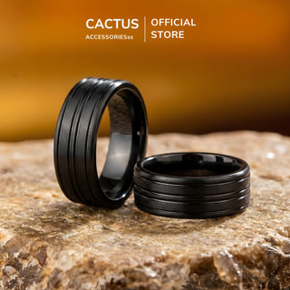 Nhẫn nam 2 line Cactus Acc nhẫn đôi Titan trơn phối rãnh thiết kế tối giản không gỉ phụ kiện bền màu