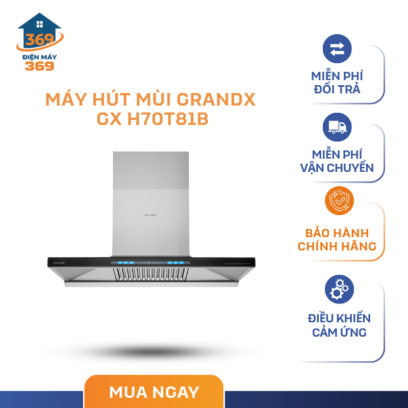 Máy Hút Mùi Áp Tường GrandX GX H70T81B 70cm – Lưới lọc Carbon 3D – Khử Mùi Than Hoạt Tính - SMC