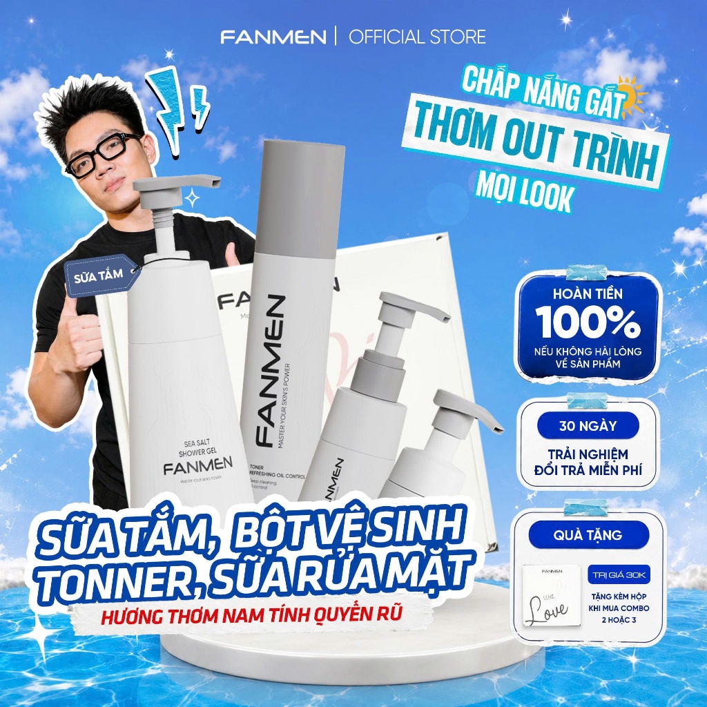 [COMBO QUÀ TẶNG CHO NAM] Trọn Bộ Sản Phẩm Chăm Sóc Da Và Vệ Sinh Nam Sữa Rửa Mặt Sữa Tắm Toner Và Bọ