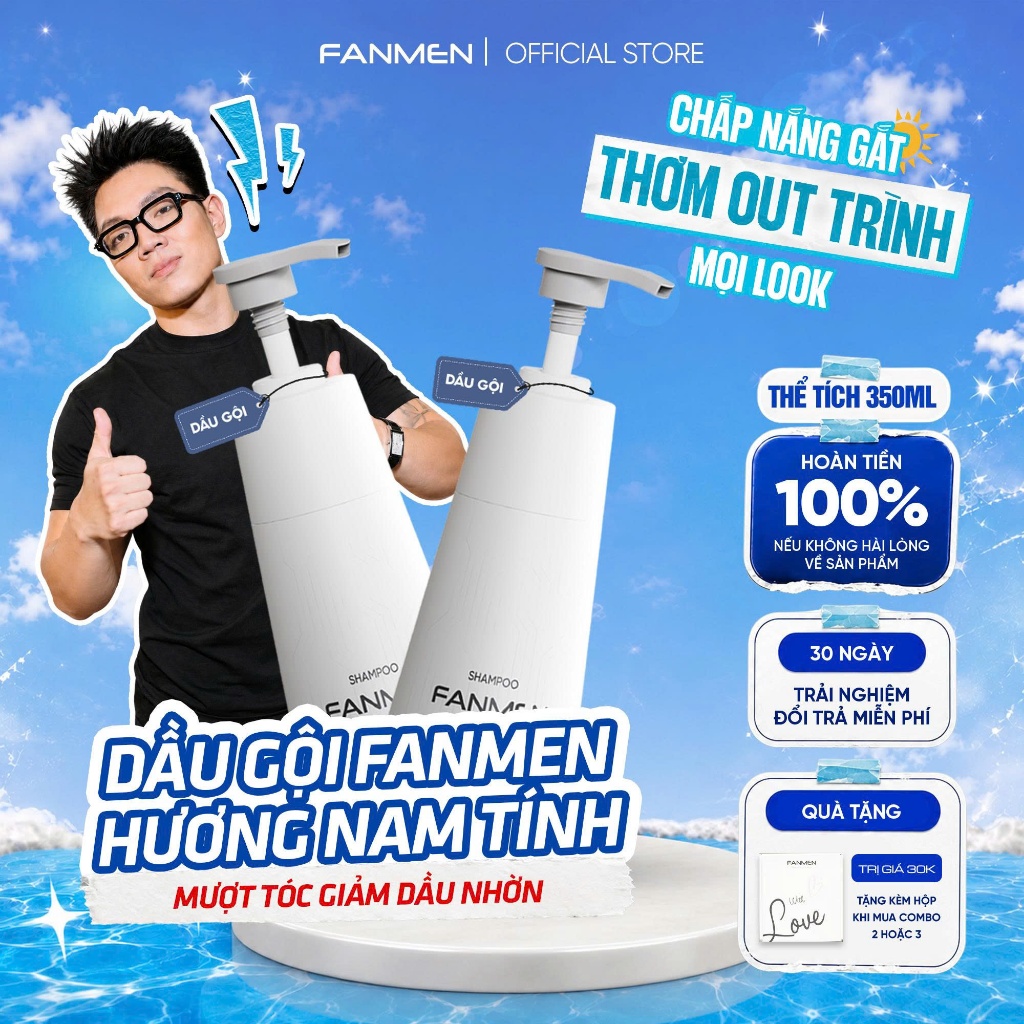Combo 2 Dầu gội nam Fanmen hỗ trợ làm sạch gàu nhờn, dưỡng tóc mềm mượt, hương thơm nam tính 350ml |