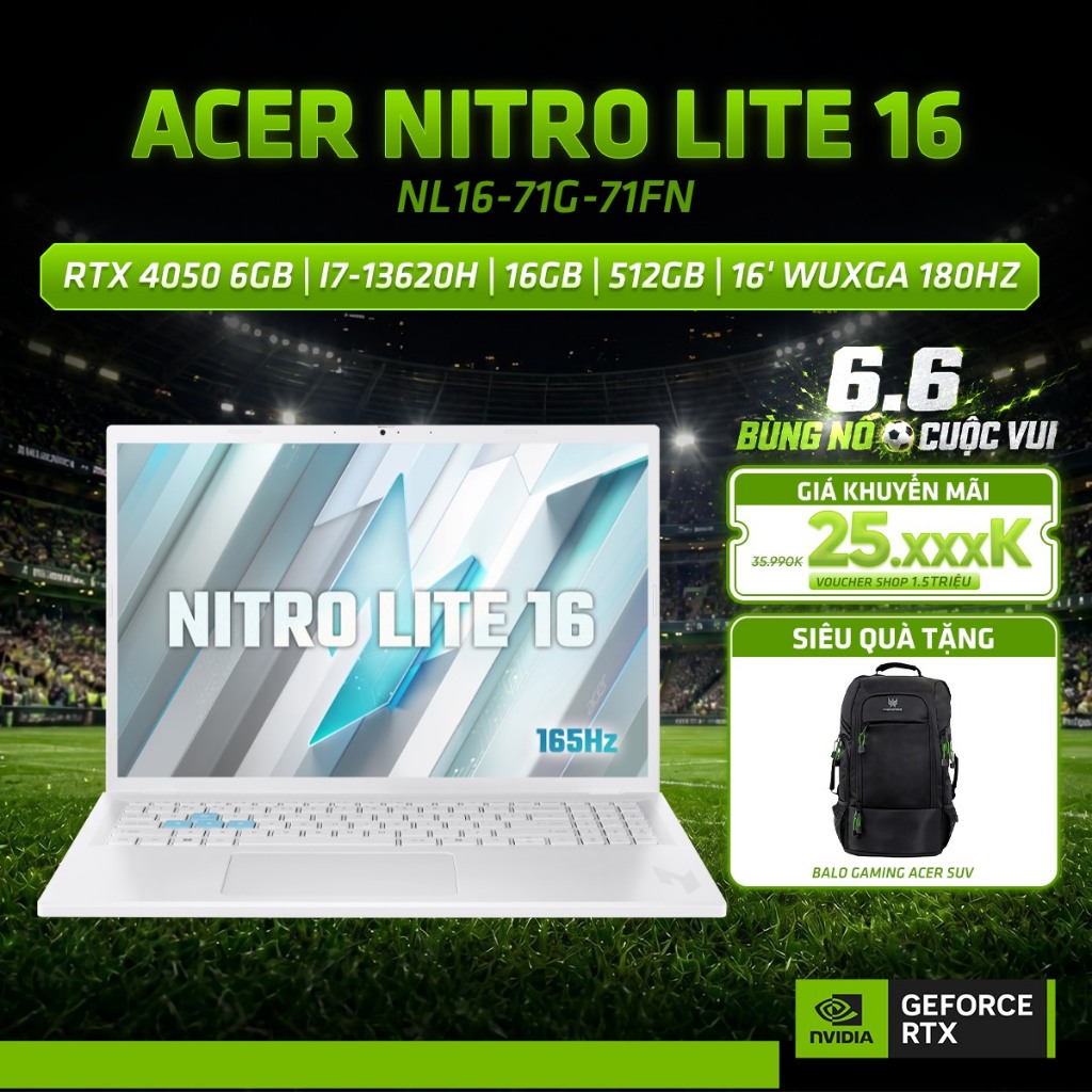 Laptop Gaming Acer Nitro Lite 16 NL16-71G-71FN Card GeForce RTX™ 4050 6GB / i7-13620H / 16GB | 512GB