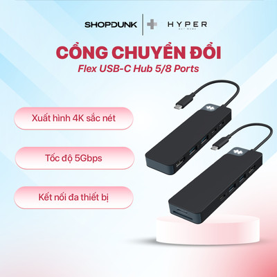 Cổng Chuyển HyperDrive (USA) Flex USB-C Hub 5/8 Ports, Màu Đen