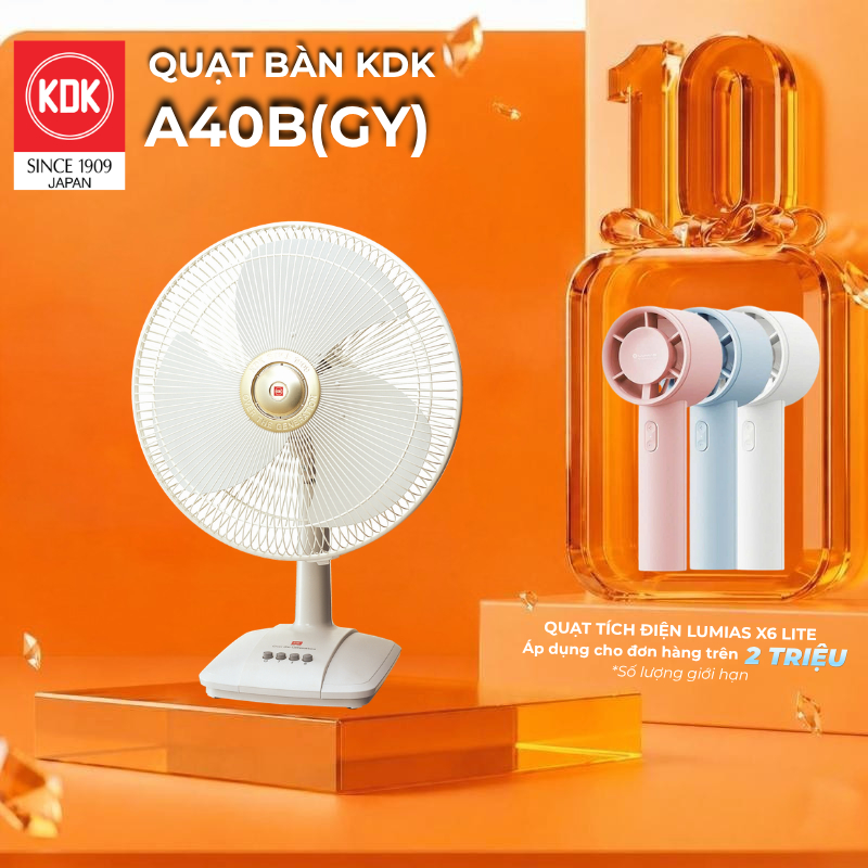 Quạt bàn Nhật 3 mức gió (50W) KDK vàng A40B(GY) - Bảo hành chính hãng 24 tháng