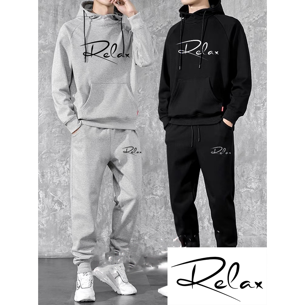 Bộ hoodie quần joger thu đông in chữ relaz nam nữ, chất nỉ bông dầy dặn không xù
