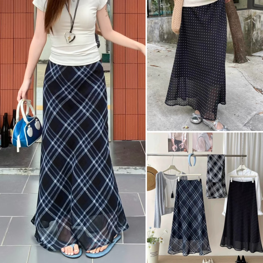 [HÀNG QC sẵn ship] Chân váy voan đuôi cá 2 lớp kẻ caro/chấm bi/hoa nhí tôn dáng KIIWII SKIRTS | BigBuy360 - bigbuy360.vn