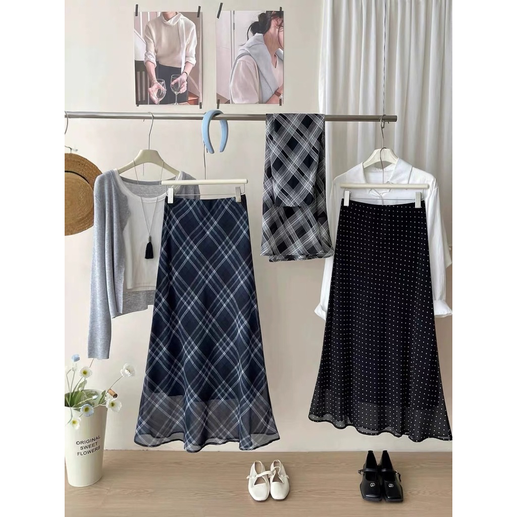 [HÀNG QC sẵn ship] Chân váy voan đuôi cá 2 lớp kẻ caro/chấm bi/hoa nhí tôn dáng KIIWII SKIRTS | BigBuy360 - bigbuy360.vn