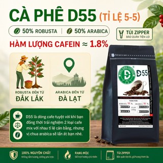 Cà Phê Rang Mộc D55 (50% Robusta+50% Arabica) Nguyên Chất Dùng Pha Máy, Pha Phin - Cà Phê Đức Anh