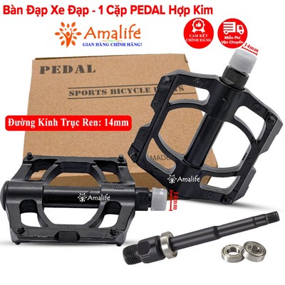 Bàn Đạp Pedal Xe Đạp Trục Ren 14mm Thể Thao Địa Hình Hãng Amalife, 2 Chiếc Pedan Hợp Kim Thép Nhôm Chắc Chắn Chống Trượt