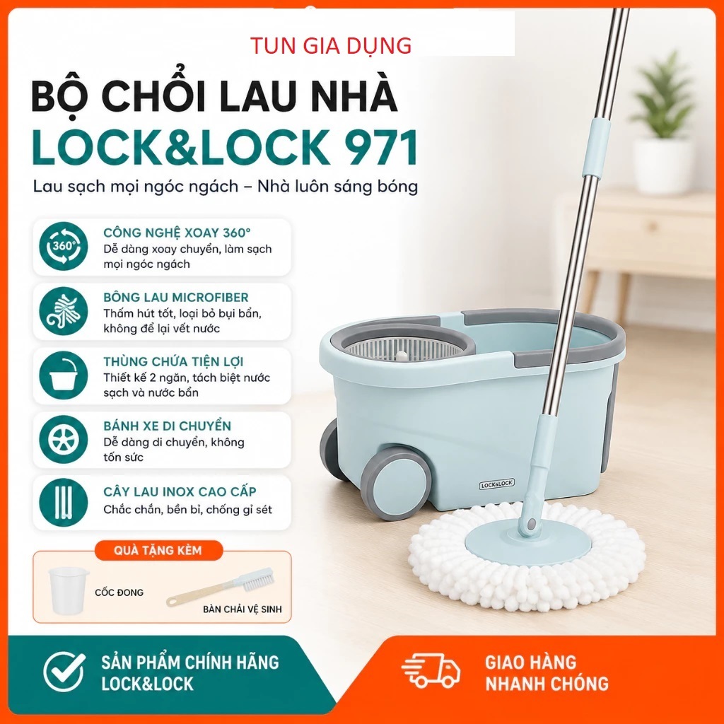 Bộ cây lau nhà xoay tay Lock and Lock 7L Sweepy  ETM971