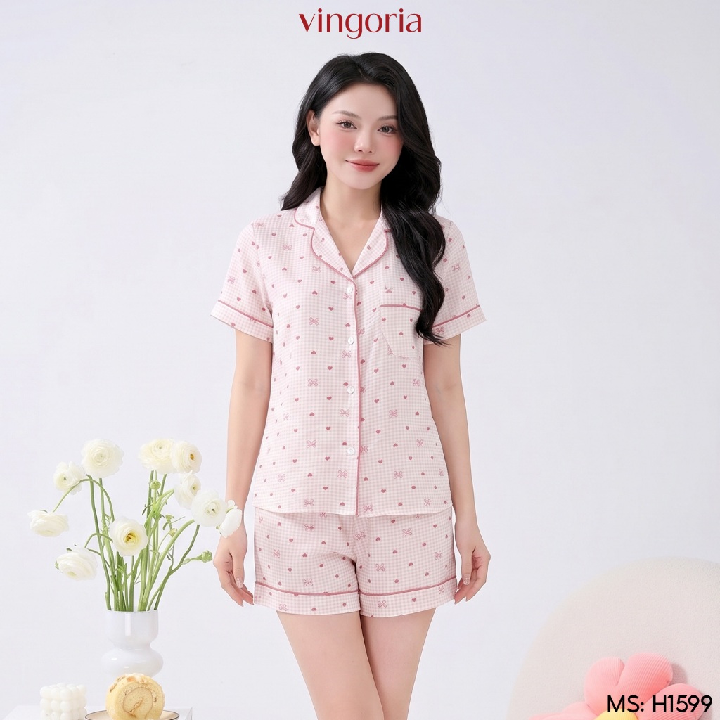 Bộ đồ ngủ nữ Pijama đũi mặc nhà VINGO/VINGORIA tay ngắn mùa hè H1599, H1579 | BigBuy360 - bigbuy360.vn