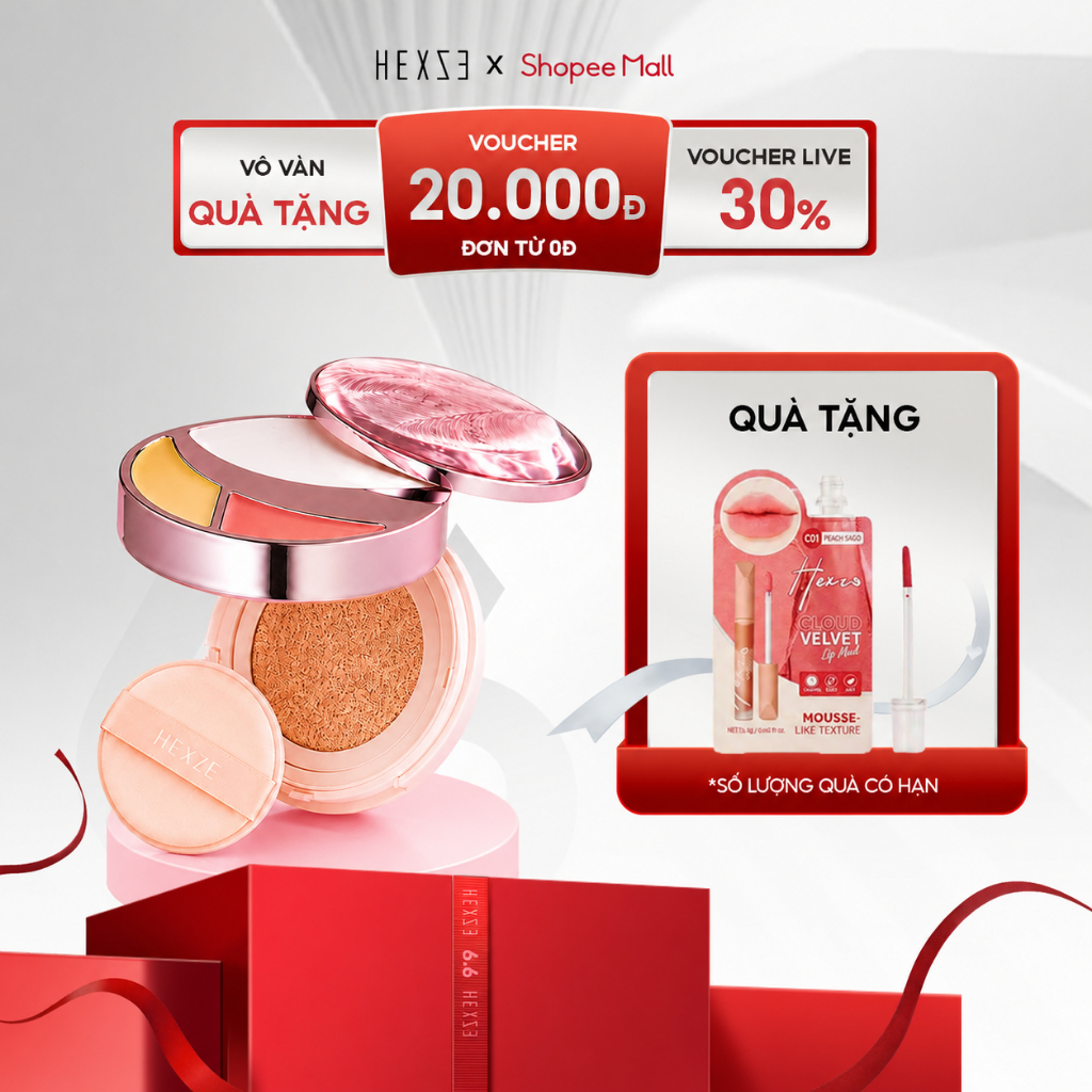 Cushion HEXZE 3in1 tích hợp chống nắng SPF50+, PA++++ Che Khuyết Điểm, Má Hồng Cushion Chống Nắng,tr
