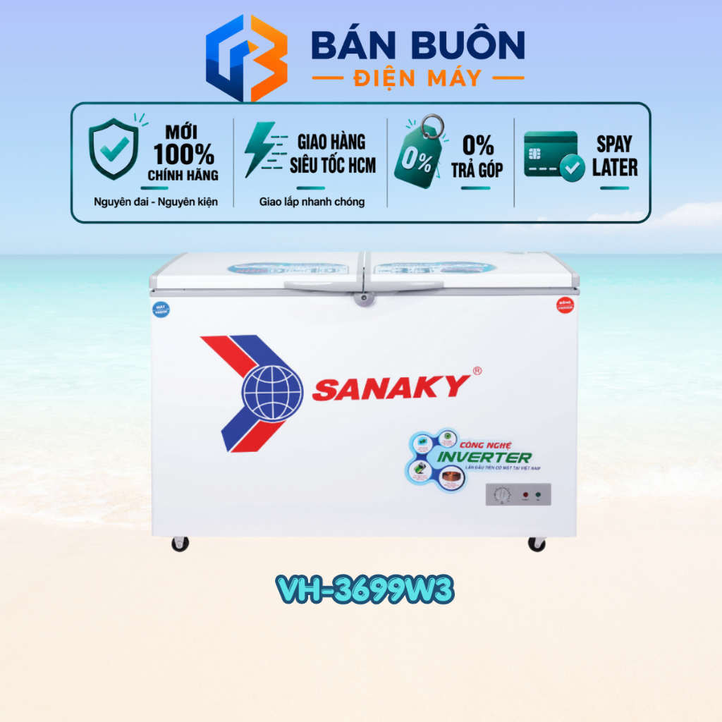 VH-3699W3 Tủ Đông Sanaky – 260 Lít, 2 Ngăn Đông Mát, Inverter, Dàn Lạnh Đồng, Bảo Hành 24 Tháng