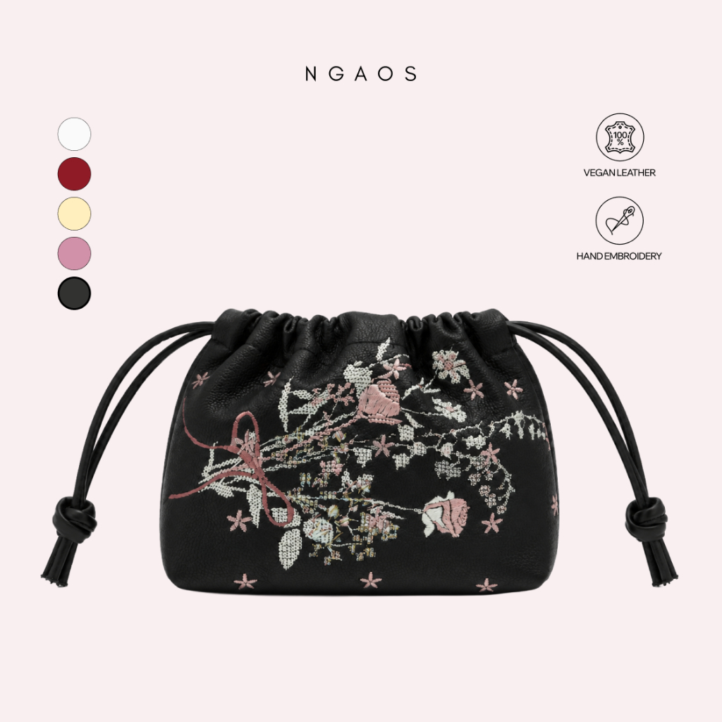 Femme Grace Bag - NGAOS - Túi rút Thêu Họa Tiết - Vegan Leather