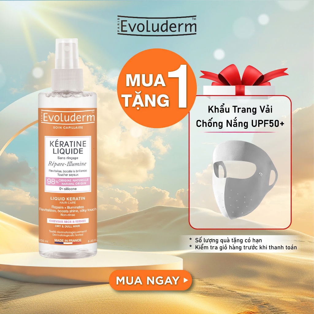 Xịt dưỡng tóc Evoluderm bổ sung Keratin giúp tóc chắc khỏe, bóng mượt, mùi hương quyến rũ 250ml (QT)