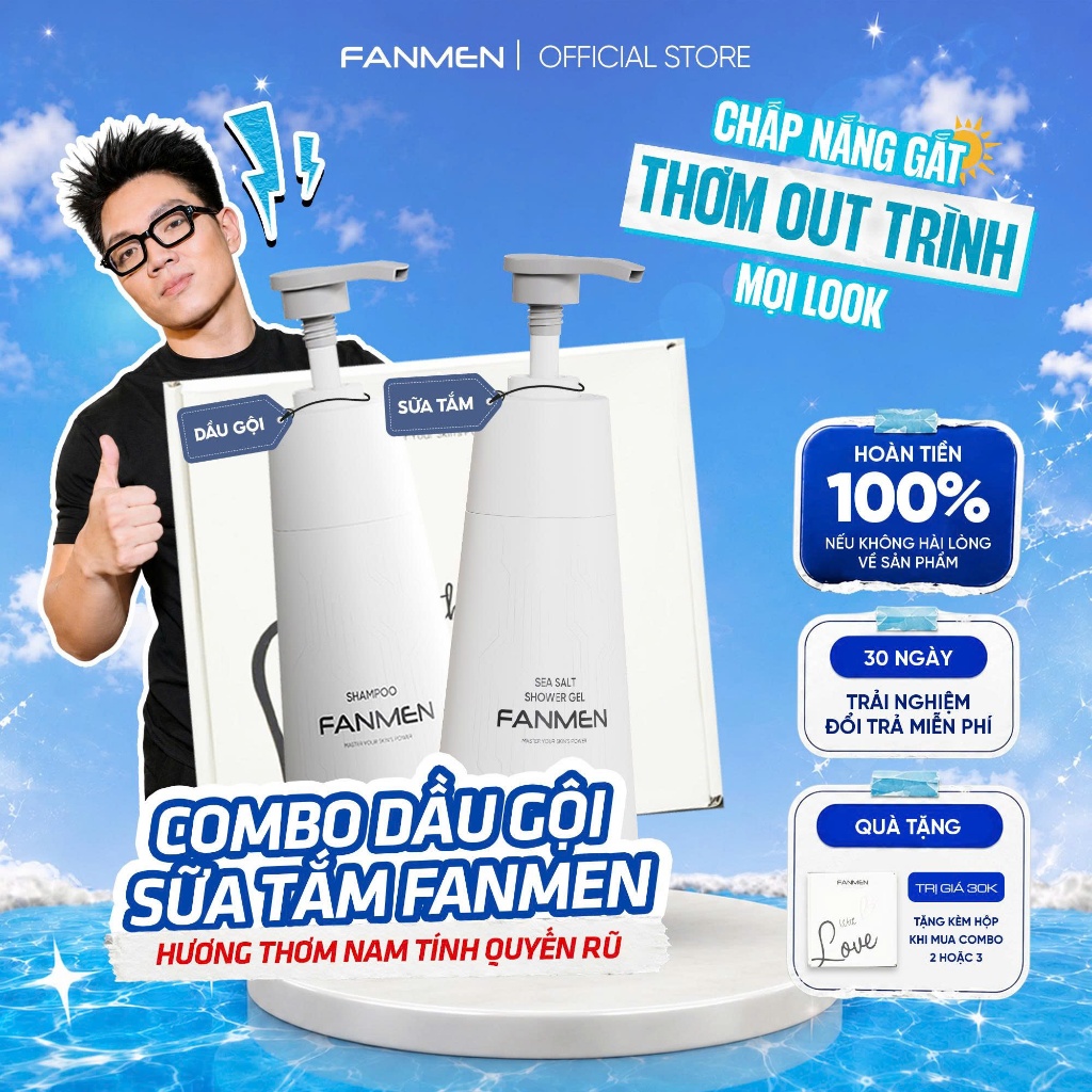 [COMBO BẢNH BAO] Dầu gội nam hỗ trợ ngăn ngừa gàu nhờn, mượt tóc và Sữa tắm muối biển chết hương thơ