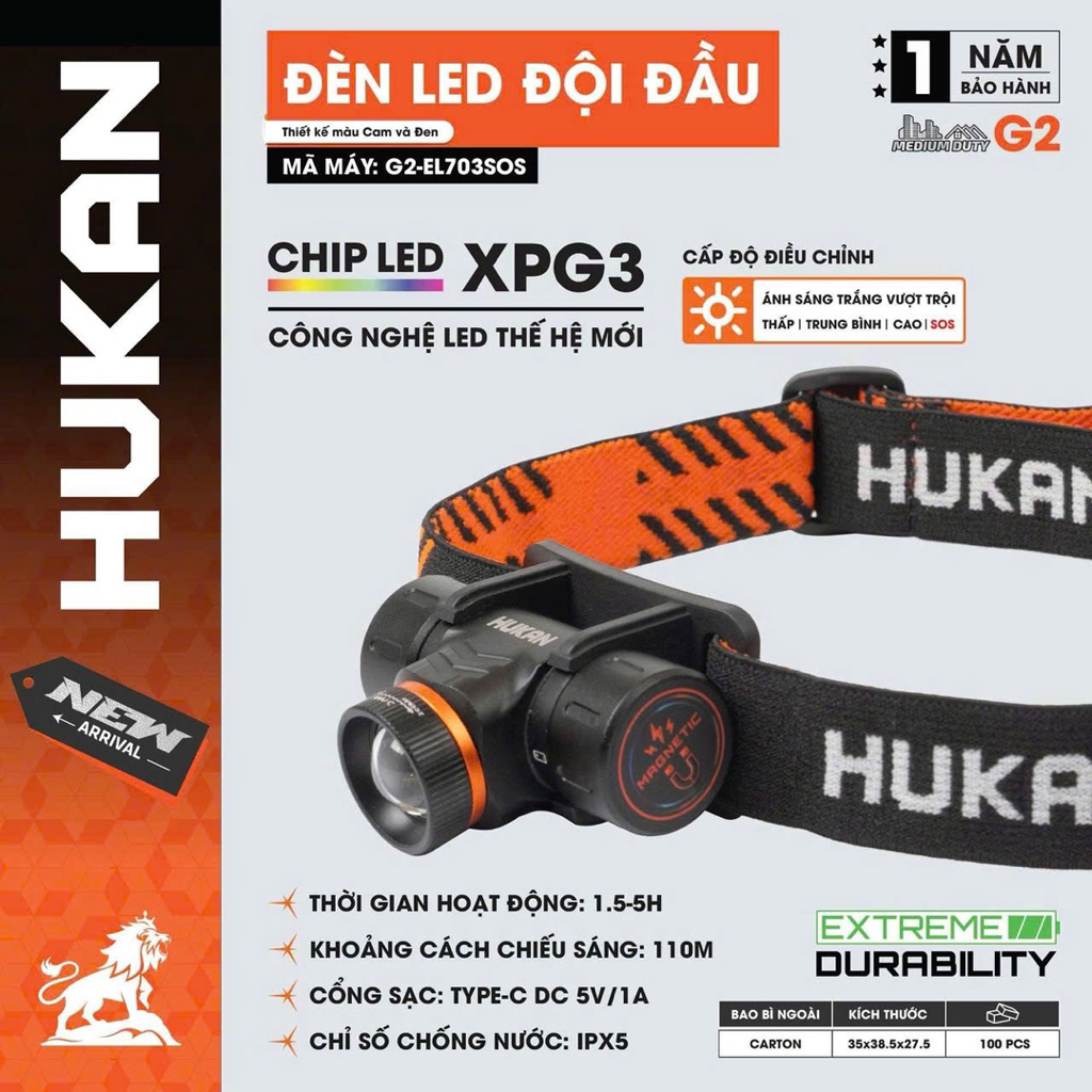 ĐÈN LED ĐỘI ĐẦU HUKAN G2-EL703SOS
