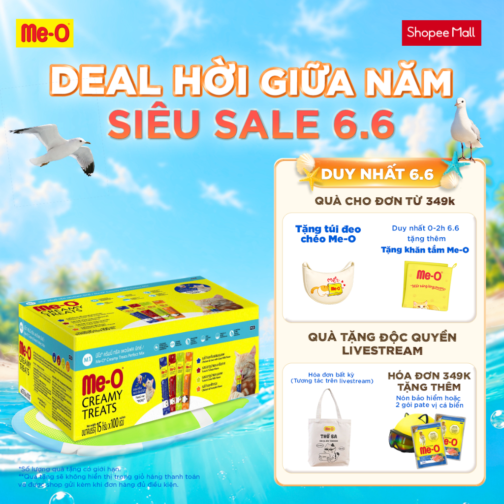 [Live 21H-23H] 200 thanh súp thưởng - Combo 2 thùng súp thưởng cho mèo Me-O (4 vị mới )