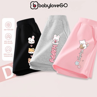 Quần đùi cho bé gái BabyloveGO 2026 quần short hè chất nỉ da cá dáng thể thao in hình độc đáo
