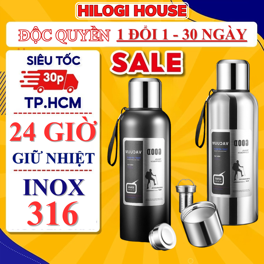Bình giữ nhiệt 2000ml inox 316 cao cấp, bình nước inox giữ nhiệt 24g có khay lọc trà inox
