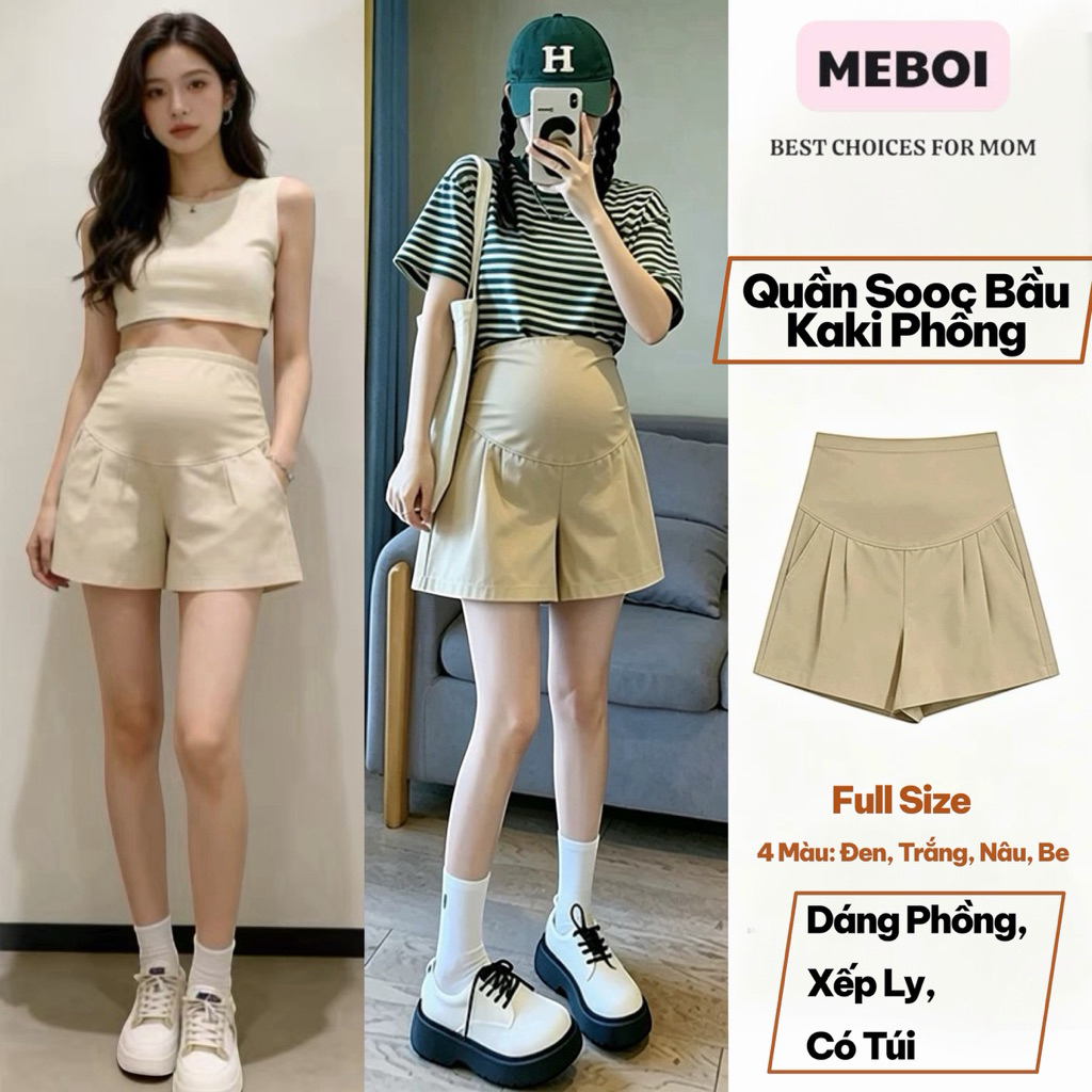 Quần Bầu SOOC Phồng Kaki Nhật Mềm Mát Dáng Chữ A Thời Trang Cạp Cao Có Xếp Ly Túi Trước Sau Freesize