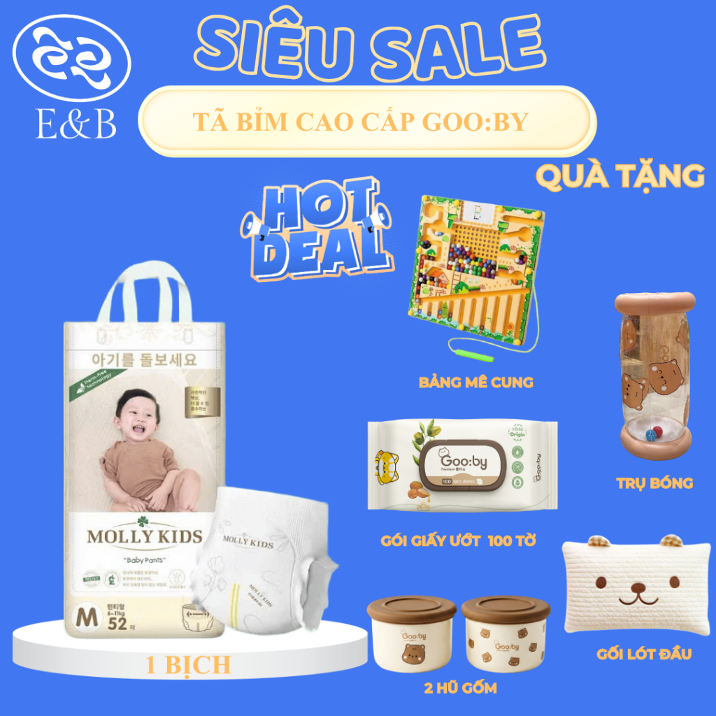 [CHÍNH HÃNG - 1 BỊCH ] Tã Bỉm MOLLY KIDS Nội Địa Hàn Quốc Dán/Quần Đủ Size, Mềm Mịn, Thấm Hút Nhanh,