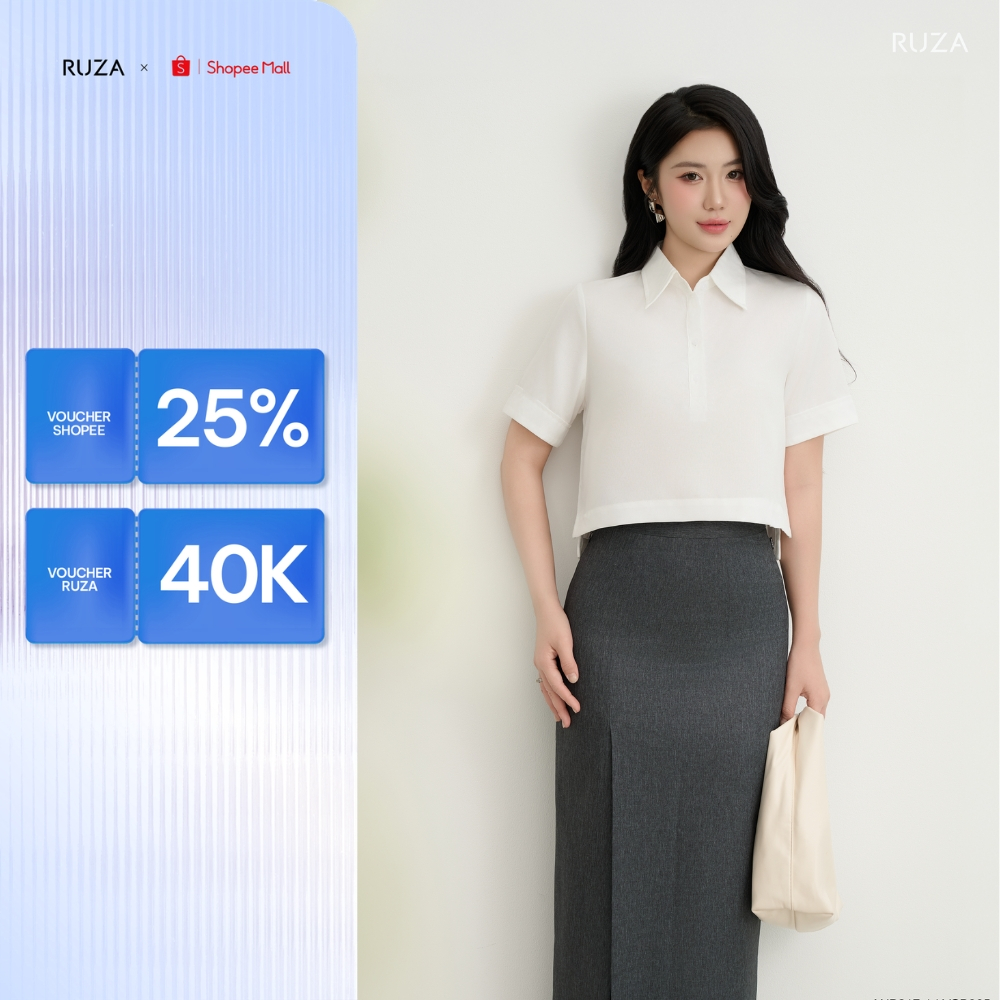 Áo sơ mi nữ RUZA tay ngắn thiết kế thời trang thanh lịch sang trọng  ANB217