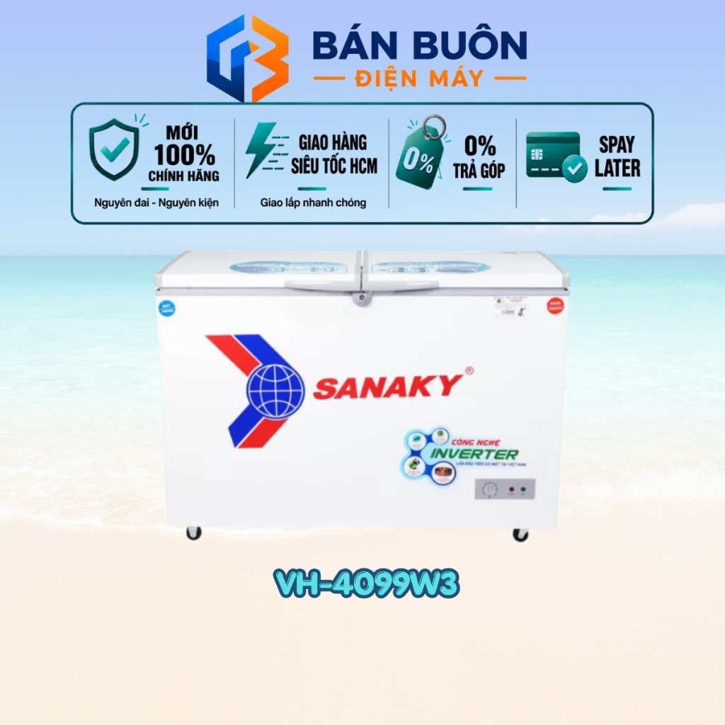 VH-4099W3 Tủ đông Sanaky Inverter 280 lít - 2 ngăn đông mát, dàn lạnh bằng đồng VH-4099W3