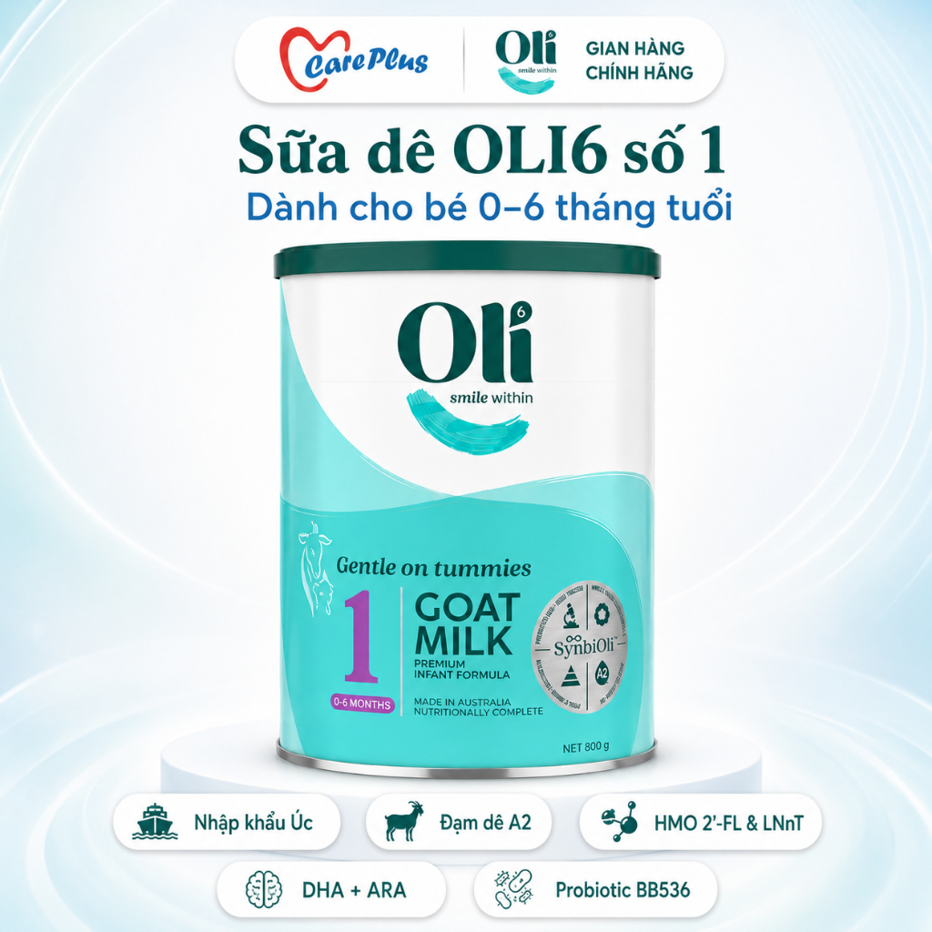 Sữa công thức dê OLI6 số 1 800g cho bé 0-6 tháng đạm A2 DHA men vi sinh BB536 nhập khẩu Úc
