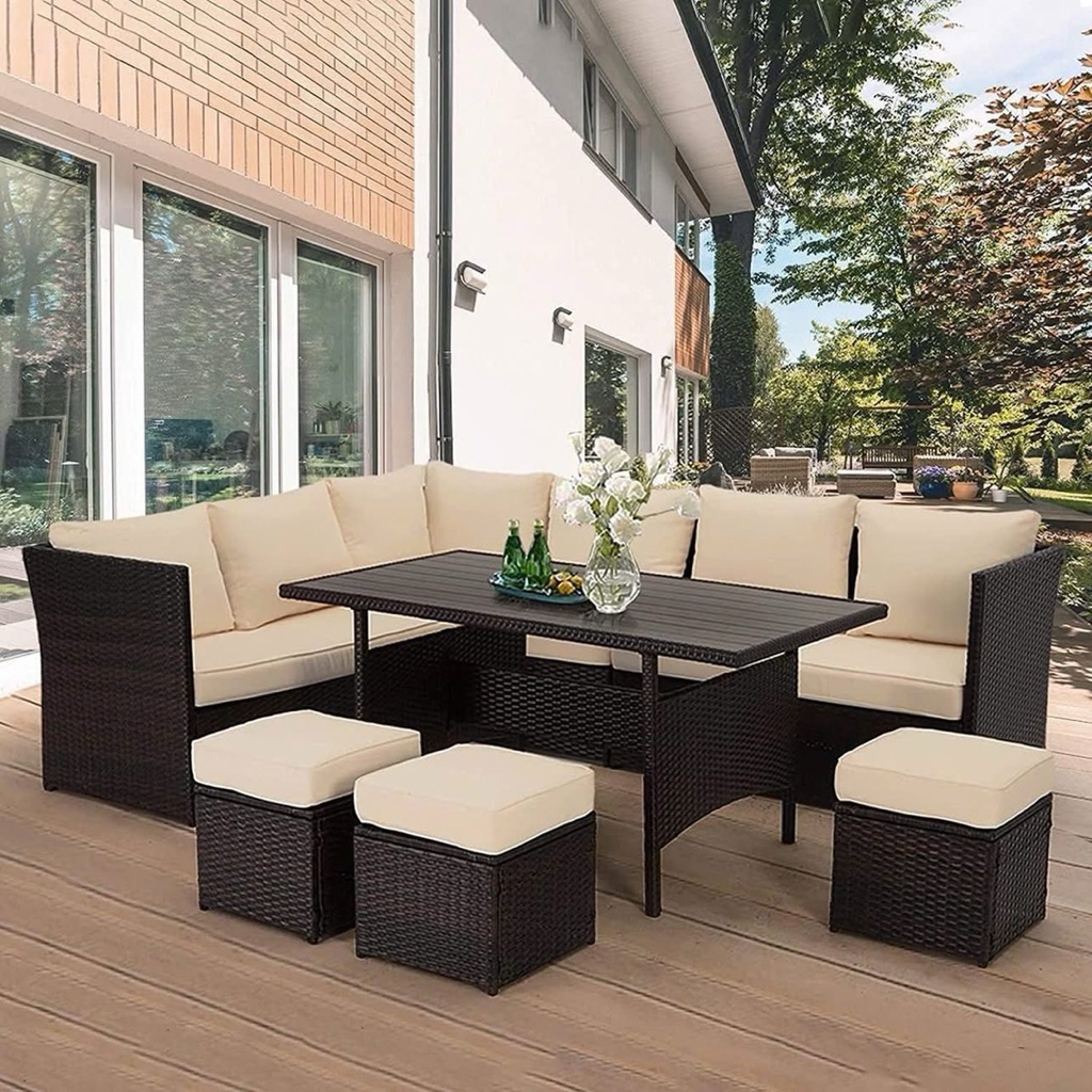 Bộ sofa ban ghé  ngoài trời 7 món cao cấp [ kèm đệm -Chống nước UV | Ghế sân vườn villa cafe Resorts