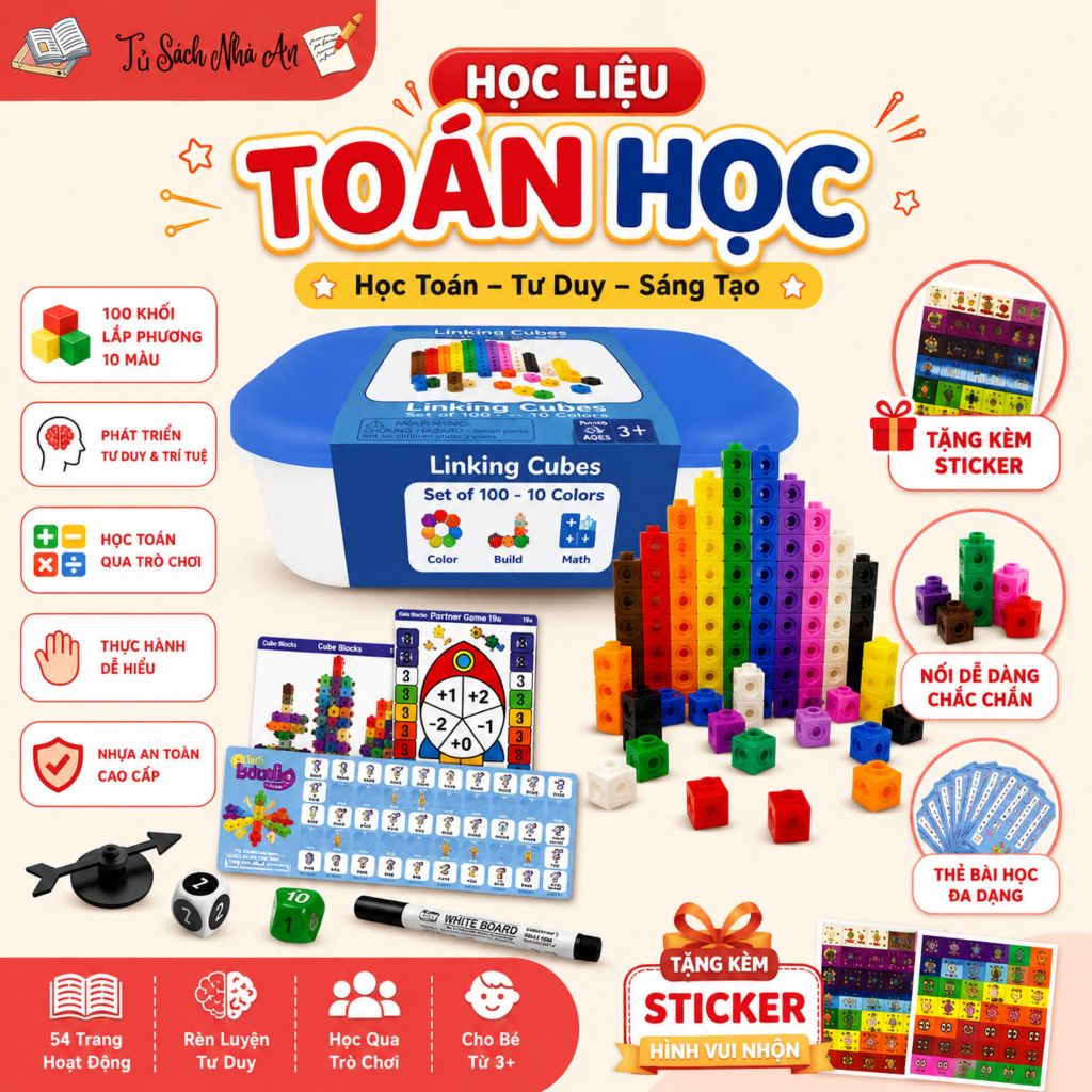 Đồ Chơi - Linking Cubes xếp hình sáng tạo, Number Blocks bé tư duy học Toán tặng Sticker
