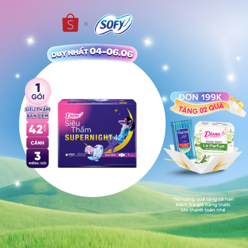 Băng vệ sinh ban đêm Diana siêu thấm Supernight 42cm 3 miếng/gói