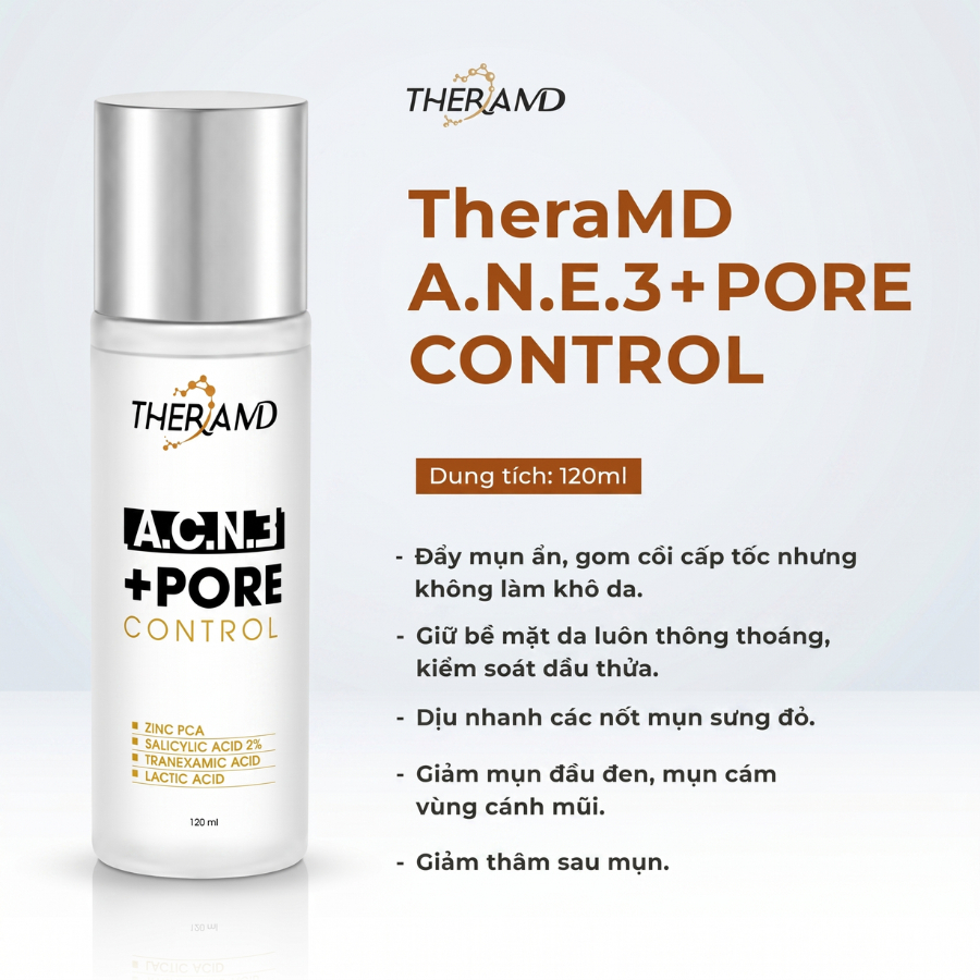 Tinh chất giảm mụn chứa BHA 2% nền cồn Hybrid* – THERAMD A.C.N.3+PORE CONTROL – 120ml