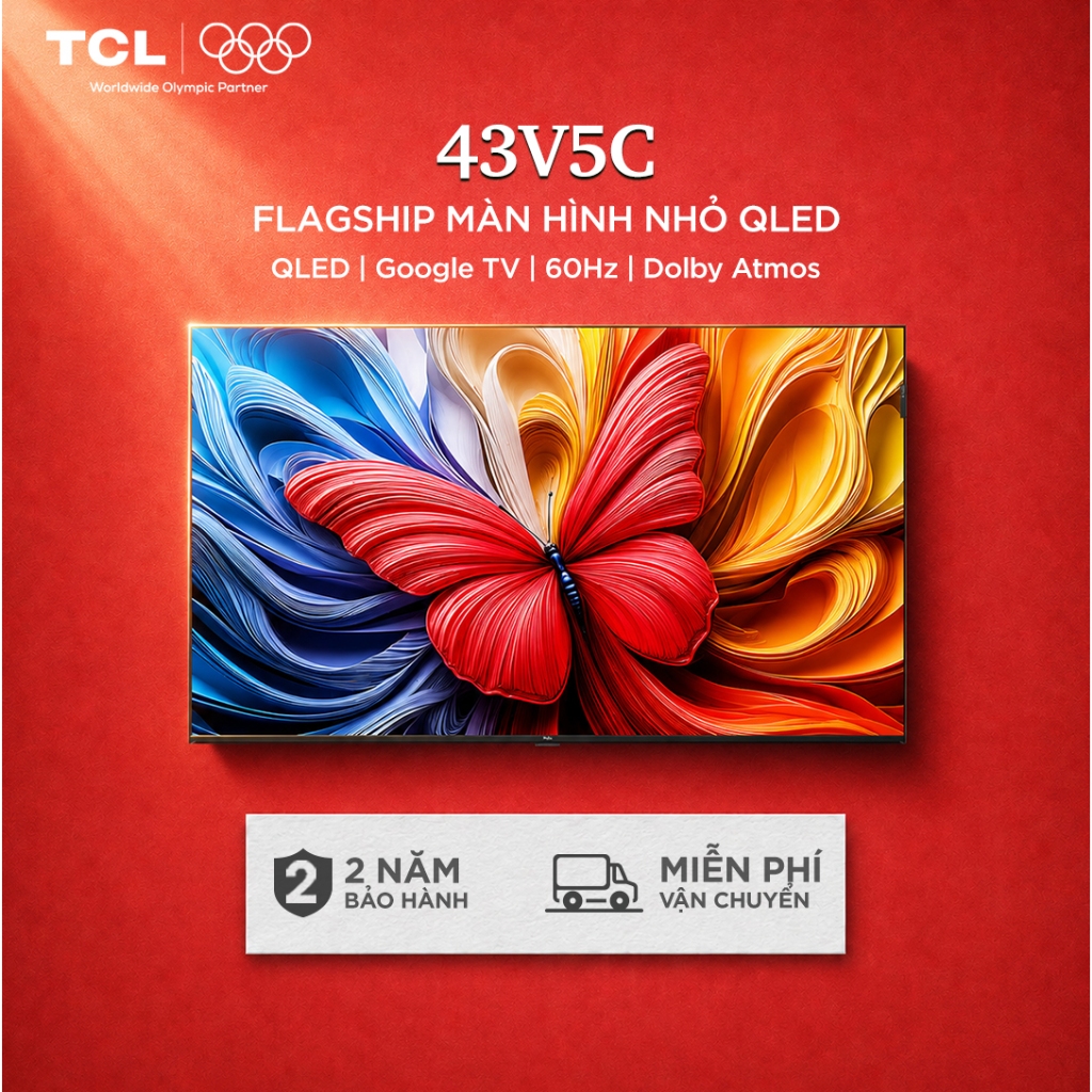 【Flagship Màn Hình Nhỏ】TV QLED, TCL 43V5C, Google TV, Âm Thanh Chuyên Nghiệp Dolby Atmos - Bảo Hành 