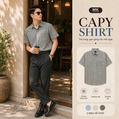 Áo Sơ Mi nam kẻ cổ Đức Capy MKCLEVER Chất kẻ thô mềm mịn, thoáng mát, chống nhăn, form dáng trẻ trung mặc hằng ngày